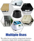 19 Pack Rubber Feet Bumpers With Metal Washers For Furniture And Cabinets, shown in various uses on furniture and equipment