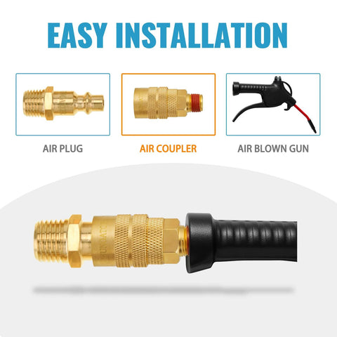 SUNGATOR 1/4 in brass air hose fittings, 2-pack, 1/4 in NPT male couplers installed on black hose