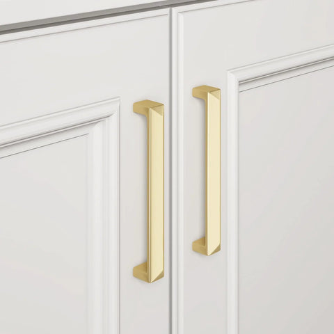 Two Pack Gold Cabinet Handles 5 Inch Center To Center Solid Zinc Alloy Brushed Gold Kitchen Drawer Pulls on white cabinet doors