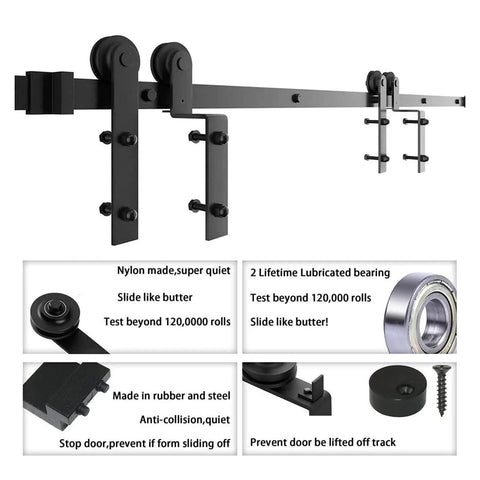 Heavy Duty Sliding Barn Door Track Hardware Kit With Ceiling Mount, Bypass System, Rolling Library Ladder Accessory