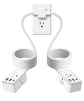 Double Split Extension Cord 12 Foot Dual Power Cable Featuring A Low Profile Flat Plug Build Perfect For Bedside Desks And Tight Living Areas. Image of dual outlet power strip with flat plug design.