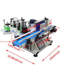 No Sweat High Speed Automatic Round Bottle Labeling Machine Desktop Conveyor Label Applicator For Glass And Plastic Bottles dimensions and setup overview.