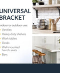 Heavy Duty Universal Shelf Brackets For Floating Vanities And Buffets Rock Solid Steel L Brackets With Sleek Matte Black Look No Fuss Installation For Kitchen Counters And Desk Organization Quick Mount 12 Inch Span displayed above a kitchen workspace.