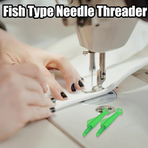 10 Pcs Fish Mouth Sewing Machine Needle Threader Set Upgraded 2024 Automatic Needle Threader Tool in use with sewing machine