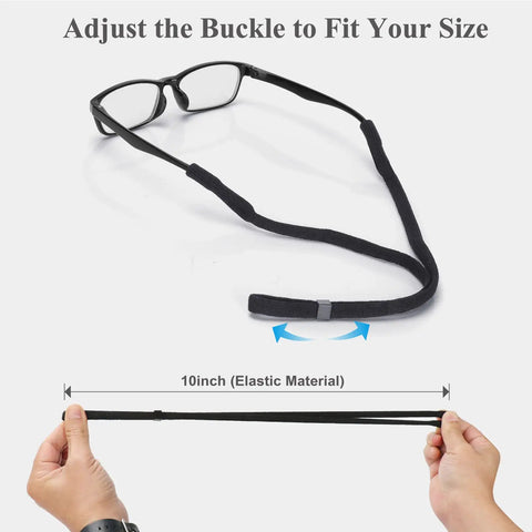 Sunglasses Strap Set For Men And Women Adjustable Eyewear Cord Lanyard with Anti Slip Ear Hooks shown with adjustable buckle