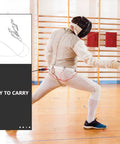 Fencer using Two Pack Fencing Head Line Connectors and Foil Cord Clips Conductive Wire Clamps for saber practice.