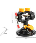 Super Durable Cast Iron Small Bench Vise With Suction Cup Flat Jaws And Precision Clamping Power For Hardwood Carving DIY Projects At Home Workshop Or Garage Table Use. 100mm height and 76mm suction base.