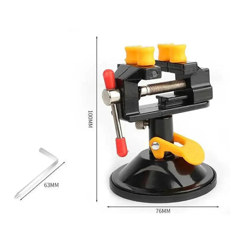 Super Durable Cast Iron Small Bench Vise With Suction Cup Flat Jaws And Precision Clamping Power For Hardwood Carving DIY Projects At Home Workshop Or Garage Table Use. 100mm height and 76mm suction base.