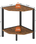 Chic Two Tier Industrial Corner Bookshelf Heavy Duty Wood Grain Metal Frame dimensions 11.81" x 15.75" x 11.26" space saving design.