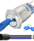 Beefy 19mm Key Switch With 2 Position DPDT Latching Mechanism, 2NO 2NC, Stainless Steel Rotary Lock With Keys, Pull To Lock, UL And CE Certified