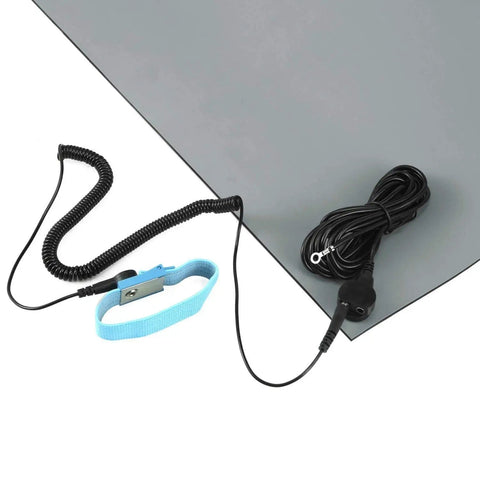 Anti Static ESD Mat Kit With Wrist Strap And Ground Cord For Electronics Workstations Grey 18 Inches By 47 Inches Zero Point Twelve Inch Thick ESD Safe Mat With Ground Lead
