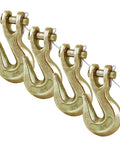 Heavy Duty Clevis Grab Hook 3/8 Inch Grade 70 Forged Steel Real Deal Workhorse Featuring 6600 Pounds Capacity Built Legit Tough For Rig Hauling And Over The Road Truck Transport - four hooks lined up.