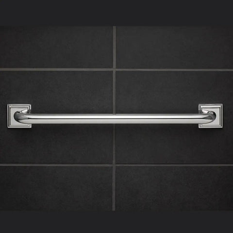 Rainier 24 Inch ADA Grab Bar For Bathrooms, Durable Stainless Steel Safety Rail With Secure Mounting on black tiled wall
