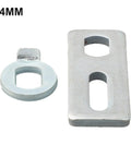 Heavy Duty Aluminum Alloy E Bike Motor Anti Rotation Washer With Precision Torque Arm Gasket For 14Mm And 16Mm Axles shown in silver finish, includes 14mm component.