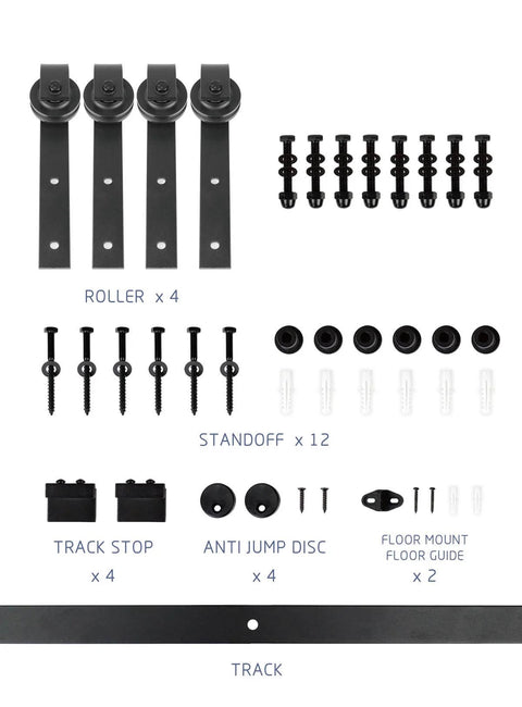 Adjustable 8 To 17 Feet Double Gate Sliding Barn Door Hardware Kit With Track 12 Inch Handles Easy Install Includes 4 Rollers 4 Stops