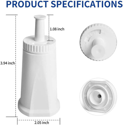 Water Filter Replacement Pack For Breville Espresso Machines Claro Swiss Oracle Barista Touch And Bambino Series with dimensions