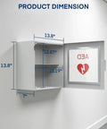 Top Shelf Steel AED Wall Mount Cabinet With Clear Front Panel For Immediate Automated External Defibrillator Access dimensions shown in image.