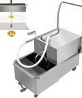 Heavy Duty Commercial Deep Fryer Oil Filter Machine With Solid Stainless Steel Body And Rolling Filtration Cart, showcasing its dual-tank design.