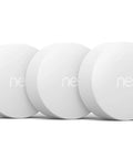 Temperature Sensor 3 Pack For Nest Thermostat Smart Home Sensor That Works With Nest Learning Thermostat And Nest Thermostat E Delivers Precise In Room Readings To Keep Your Space Cozy And Efficient. White round Nest temperature sensors, front view, 3 pack
