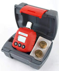 Digital torque adapter kit with display in open case showing batteries, "Turn Your Ratchet Into a Legit Digital Torque Tool With Four Units Of Measure, Heavy Duty 14.8 To 147.6 Ft Lbs, Buzzer And LED Alerts, ISO 6789 Calibration Certificate, Ultra Accurate From Twenty Percent To One Hundred Percent."