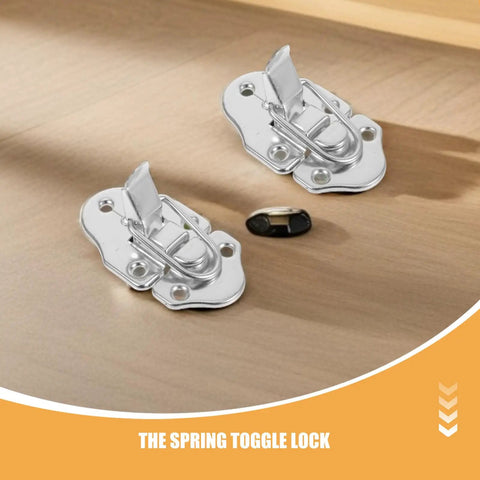 Ten Pack Heavy Duty Silver Iron Toggle Latch Set With Spring Loaded Closure for toolboxes on wooden surface
