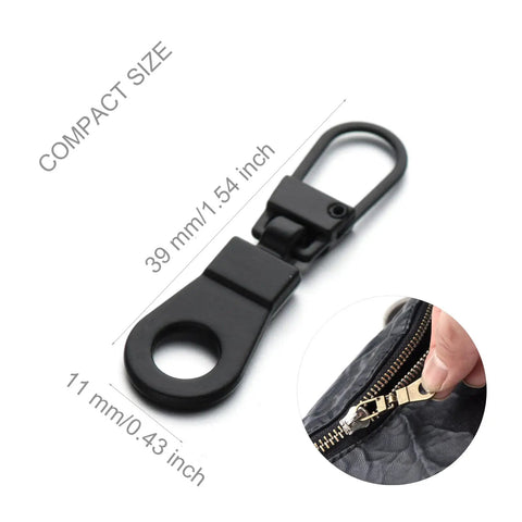 Handy Zipper Pull Replacement Kit For Small Holes With Detachable Tabs, Easy Install, Reusable Repair For Clothes, 4 Pieces, Black