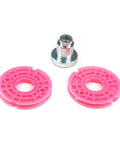 Built Tough Window Regulator Repair Cord Kit featuring double roller pulleys and quick swap clamps, pink plastic and metal parts.