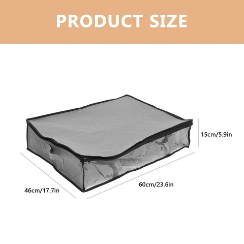 Product size of 3 Pack Underbed Storage Bags Fabric Foldable Clothes Organizer, grey non woven container dimensions 46x60x15cm.