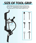 Diagram showing size of tool grip for Eight Piece Shovel Mount For Roof Rack Heavy Duty Clamp Kit with 0.67 to 1.57 inch diameter