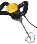120 Volt 2 Speed Power Mixer With Mixing Paddle For Thinset Mortar And Grout, lightweight ergonomic grip, yellow top view.