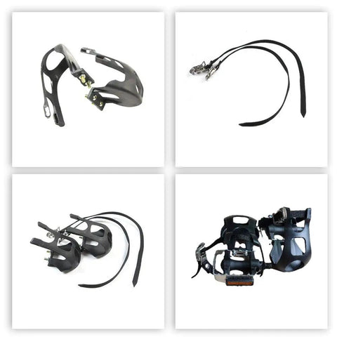 Heavy Duty Bike Pedals With Toe Clip And Strap For Indoor And Outdoor Cycling, black pedals and toe clips with nylon straps