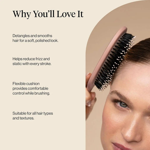 Person using Smooth And Polish Dope Dual Bristle Hair Brush For Detangling And Shine With Vegan Boar And Nylon Bristles on hair