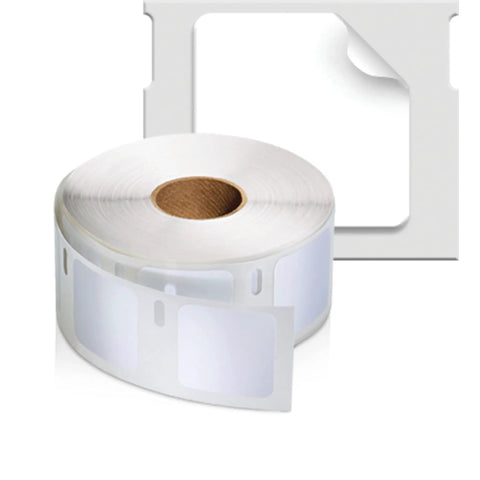 Heavy Duty Square Labels For Labelwriter Printers Hella Strong Sticky Backing Barcode Stickers One Inch Direct Thermal Adhesive Bulk Roll Of 750 Units on a spool.