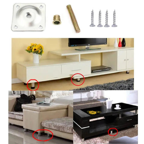Bulletproof 8 Piece Furniture Leg Mounting Plates With 5/16 Inch Hanger Bolts And Slick Female Converters For No Hassle Sofa Couch Ottoman Repair And Home Makeover Project