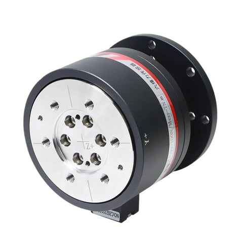 Six Axis Force Sensor Multidimensional Transducer For Intelligent Machines Wind Tunnel Crash Testing, Heavy Duty High Precision For Heavy Machinery, Stainless Steel Build, Range Up To 3000 Newtons Of Force And 100 Newton Meters Of Torque shown in close-up view.