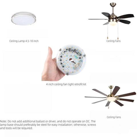 4 Inch LED Retrofit Light Kit For Ceiling Fans Replacement Panel 18W 3000K Warm White 2200LM 120V CRI90 Dimmable ETL Listed