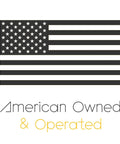 Black and white American flag with 'American Owned & Operated' text below.