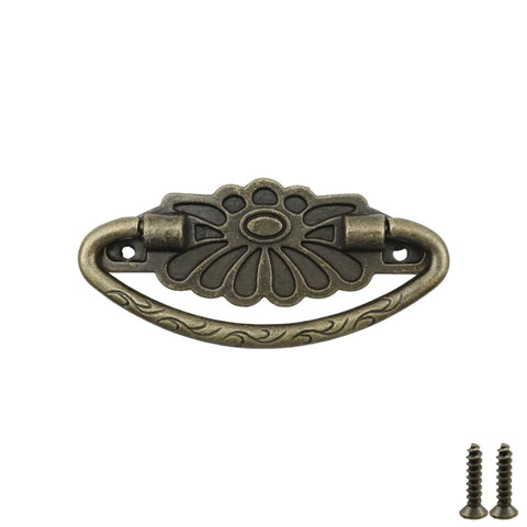 Four Antique Bronze Drop Swing Drawer Pulls With Screws Drop Bail Handles for cabinets and drawers, vintage zinc alloy, European style, 75x29mm
