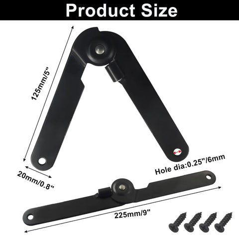 4 Pack 9 Inch 180 Degree Rotatable Lid Support Hinges For Cabinets And Furniture, with screws, product dimensions shown