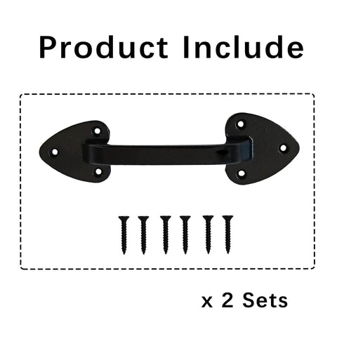 Heavy Duty Barn Door Handles 7.5 Inch Cast Iron Gate Pulls For Outdoor Gates Sheds And Sliding Barn Doors In Black Matte Finish Rust Resistant Powder Coated Built Tough 2 Pack With Mounting Screws. Image shows handle with screws.