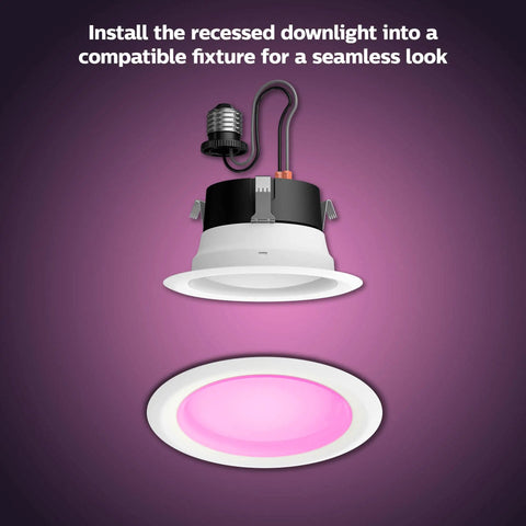 Smart 4 Inch Recessed Downlight With Color Ambiance And White Finish 850 Lumen LED App Controlled installation example