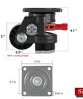 Heavy Duty Leveling Casters With Quick Lock Brakes, 4800 Lb Load Rating, Set Of Four Adjustable Height Wheels measuring 3x4.1 inches.