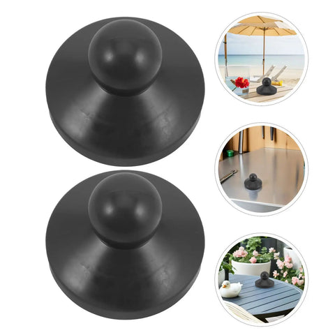 Premium 2 Pack Patio Umbrella End Caps Replacement Kit With Black Plastic Rib Covers For Parasols And Outdoor Garden Use, Super Durable Refresh Renew Function Fits Most Brands Effortlessly. Black plastic patio umbrella end caps, 2-pack, shown close-up and in outdoor use.