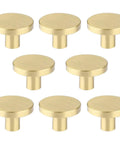 All Brass Cabinet Knob Set Round Drawer Pulls For Dressers And Kitchen Cabinets, 8 pack, brushed brass, 1.26 x 0.78 inches