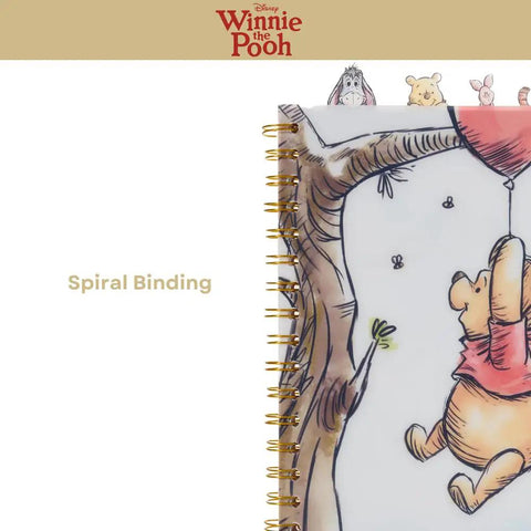 Winnie The Pooh Tab Journal Notebook With 96 Lined Pages, Spiral Bound 8x7 Inch White Vinyl Cover, Cute Pooh Illustration