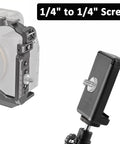 Heavy Duty Dual End Camera Tripod Screw 1/4 20 Male To Male 4 Pack, attached to camera and mounting bracket.