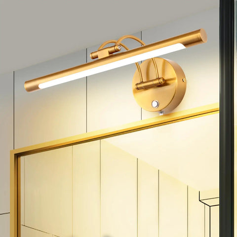 Brass 16 Inch LED Vanity Light Dimmable Wall Sconce With Adjustable Arm Plug In Bedside Reading Lamp Warm 3000K 8W