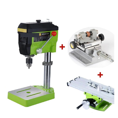 Hot Power 680W Mini Workbench Drill Press Machine For Wood Metal And Plastic with attachments for precision milling.
