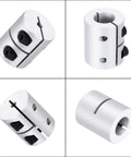 Aluminum Shaft Coupling 8 To 11mm ID, 30mm Length Rigid Motor Connector For 3D Printers And DIY Robots, Heavy Duty Torque Aluminum Alloy Coupler For Smooth Transmission And Easy Install, shown in four views