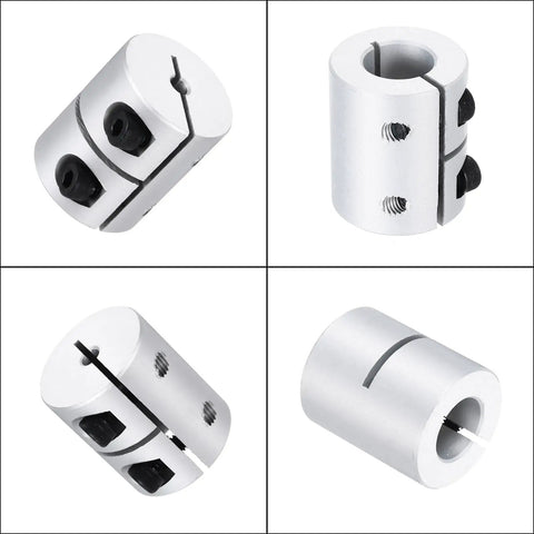 Aluminum Shaft Coupling 8 To 11mm ID, 30mm Length Rigid Motor Connector For 3D Printers And DIY Robots, Heavy Duty Torque Aluminum Alloy Coupler For Smooth Transmission And Easy Install, shown in four views